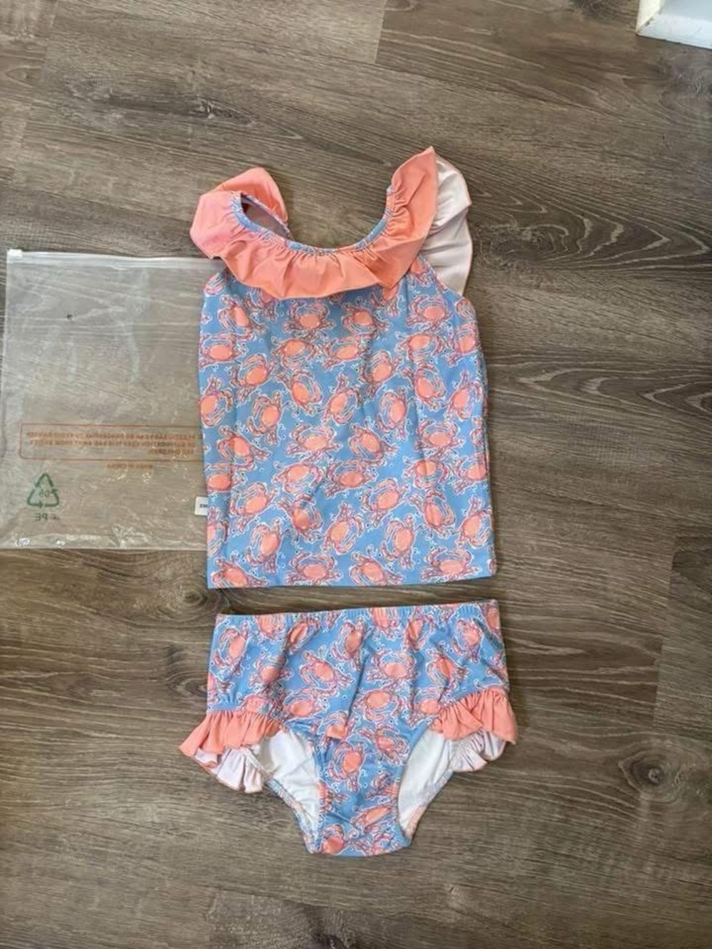Girls' Coral Crab Print Two-Piece Swim Set - Pink & Blue